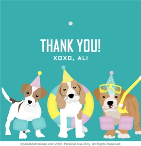 3x3 Doggy Paddle Pool Party Favor Tag Teal: Square Favor Tags Doggy Paddle Pool Party Teal