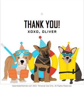 3x3 Doggy Paddle Pool Party Favor Tag Blue: Favor Tags Doggy Paddle Blue