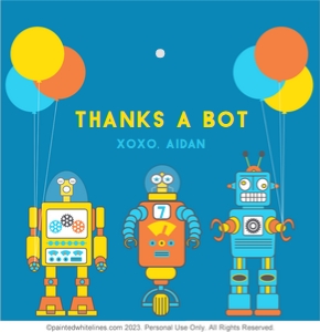 Favor Tags Robot Party Blue design preview