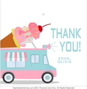 3x3 Ice Cream Gift Tag Pink Blue: Square Favor Tags Ice Cream Party Pink Blue