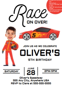 5x7 Photo Race on Over Invite: 5x7 Photo Race On Over Racecar Invite