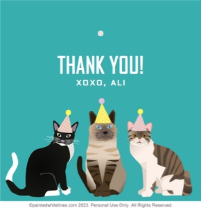 3x3 Cat Party Favor Tag Teal: Square Favor Tags Cat Party Teal