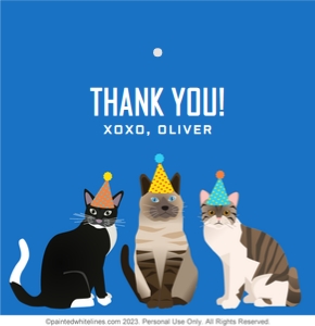 3x3 Cat Party Favor Tag Blue: Square Favor Tags Cat Party Blue