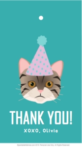 2x3.5 Favor Tag Cat Party Teal: Favor Tags Kitty Cat Party Teal