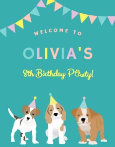 22x28 Welcome Sign Puppy Party Teal: Welcome Sign Poster Sizes Puppy Party Teal
