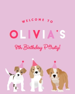 Welcome Sign Poster Sizes Puppy Party Pink design preview