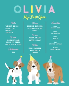 16x20 Birthday Stat Board Puppy Party Teal: Stat Board Puppy Party Teal