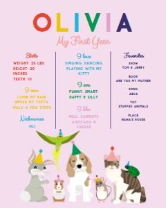 16x20 Birthday Stat Board Pet Party MultiPink: Stat Board Pet Party MultiPink
