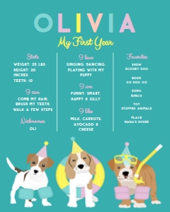 16x20 Birthday Stat Board Doggy Paddle Party Teal: Stat Board Doggy Paddle Party Teal