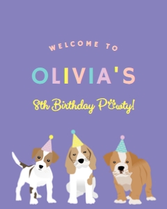 Welcome Sign Poster Sizes Puppy Party Purple design preview
