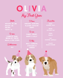 16x20 Birthday Stat Board Puppy Party Pink: Stat Board Puppy Party Pink