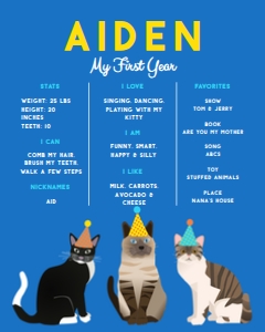 16x20 Birthday Stat Board Cat Party Blue: Stat Board Cat Party Blue