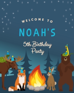 8x10 Welcome Sign Campfire Party Blue: Welcome Sign Campfire Party Blue
