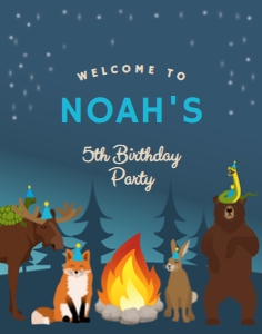 22x28 Welcome Sign Campfire Party Blue: Welcome Sign Campfire Party Blue