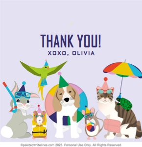 3x3 Pet Pool Party Favor Tag MultiPurple: Square Favor Tags Pet Pool Party MultiPurple