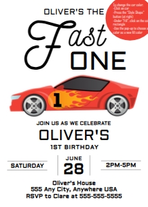 5x7 Fast One Racecar Invite design preview