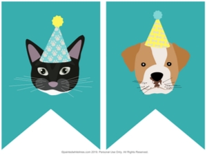 Bunting Banner Cat Dog Party: Bunting Banner Puppy Kitty Party Teal