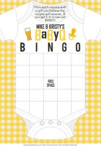 5x7 Bingo Game Board BaByQ Yellow: Bingo BaByQ Party Game