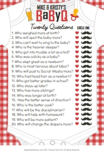 5x7 Twenty Questions Game Board BaByQ Red: Twenty Questions BaByQ Party