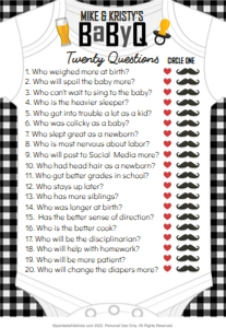 5x7 Twenty Questions Game Board BaByQ Black: Twenty Questions BaByQ Party