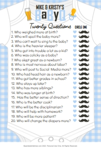 5x7 Twenty Questions Game Board BaByQ Baby Blue: Twenty Questions BaByQ Party