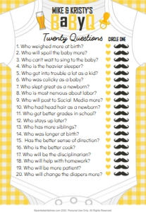 5x7 Twenty Questions Game Board BaByQ Yellow: Twenty Questions BaByQ Party