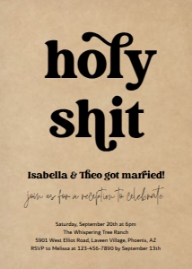 holy shit reception only invitation on kraft: holy shit reception only invitation