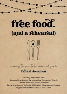 free food (and a rehearsal) invitation design preview