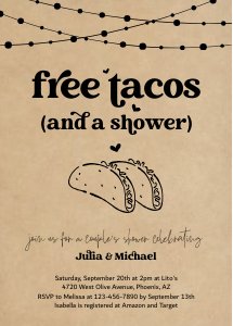 free tacos (and a shower) invitation design preview