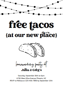 free tacos housewarming invitation: free tacos housewarming invitation
