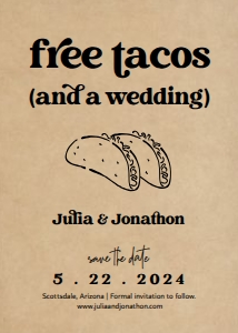 free tacos save the date invitation on kraft: free tacos save the date invitation