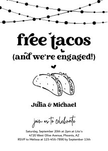 free tacos (and we're engaged) invitation design preview