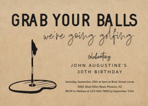 grab your balls - birthday golfing invitation on kraft: grab your balls - birthday golfing invitation