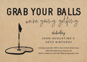 grab your balls - birthday golfing invitation design preview