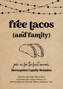 free tacos family reunion invitation on kraft: free tacos family reunion invitation