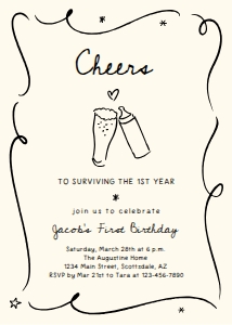 first birthday beer doodles invitation on cream: first birthday beer doodles invitation