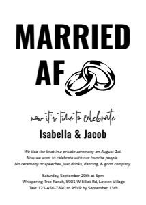 married af reception only invitation design preview