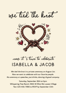 tied the knot doodle reception only invitation on cream: tied the knot doodle reception only invitation