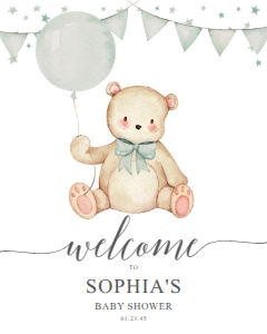 TeddyBear_WelcomeSign_GreenBabyShower_16x20: 1250137467