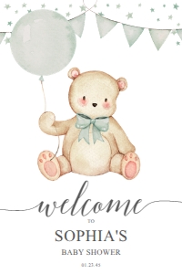 TeddyBear_WelcomeSign_GreenBabyShower_24x36: 1250137467