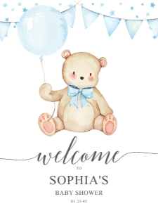 TeddyBear_WelcomeSign_BlueBabyShower_18x24: 1250133255