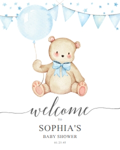 TeddyBear_WelcomeSign_BlueBabyShower_16x20: 1250133255