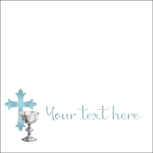 FCC909 First Communion Silver Chalice Table Tents / Place Cards Blue Text: FCC909 Blue Cross Table Tents / Place Cards
