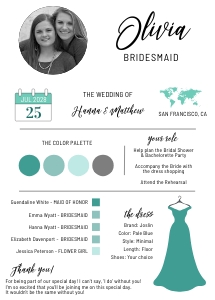 Bridesmaid info card design preview