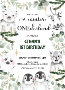 Winter Onederland birthday invitation design preview