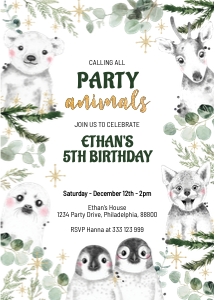 Winter Party Animals Birthday Party design preview