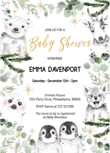 Winter animals Baby Shower Invitation design preview