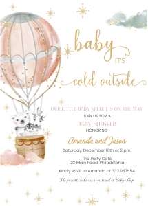 Winter girl baby shower hotair balloon animals design preview