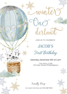 Winter onederland hot air balloon boy birthday design preview