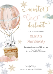 Winter Onederland hot air balloon girl birthday design preview